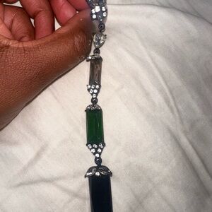 SINGLE Green and Black Gemstone Dangle Earring